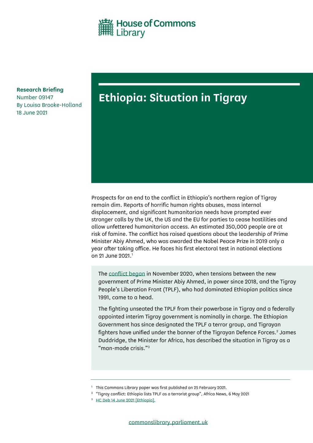 Ethiopia: Situation in Tigray by Louisa Brooke-Holland 18 June 2021