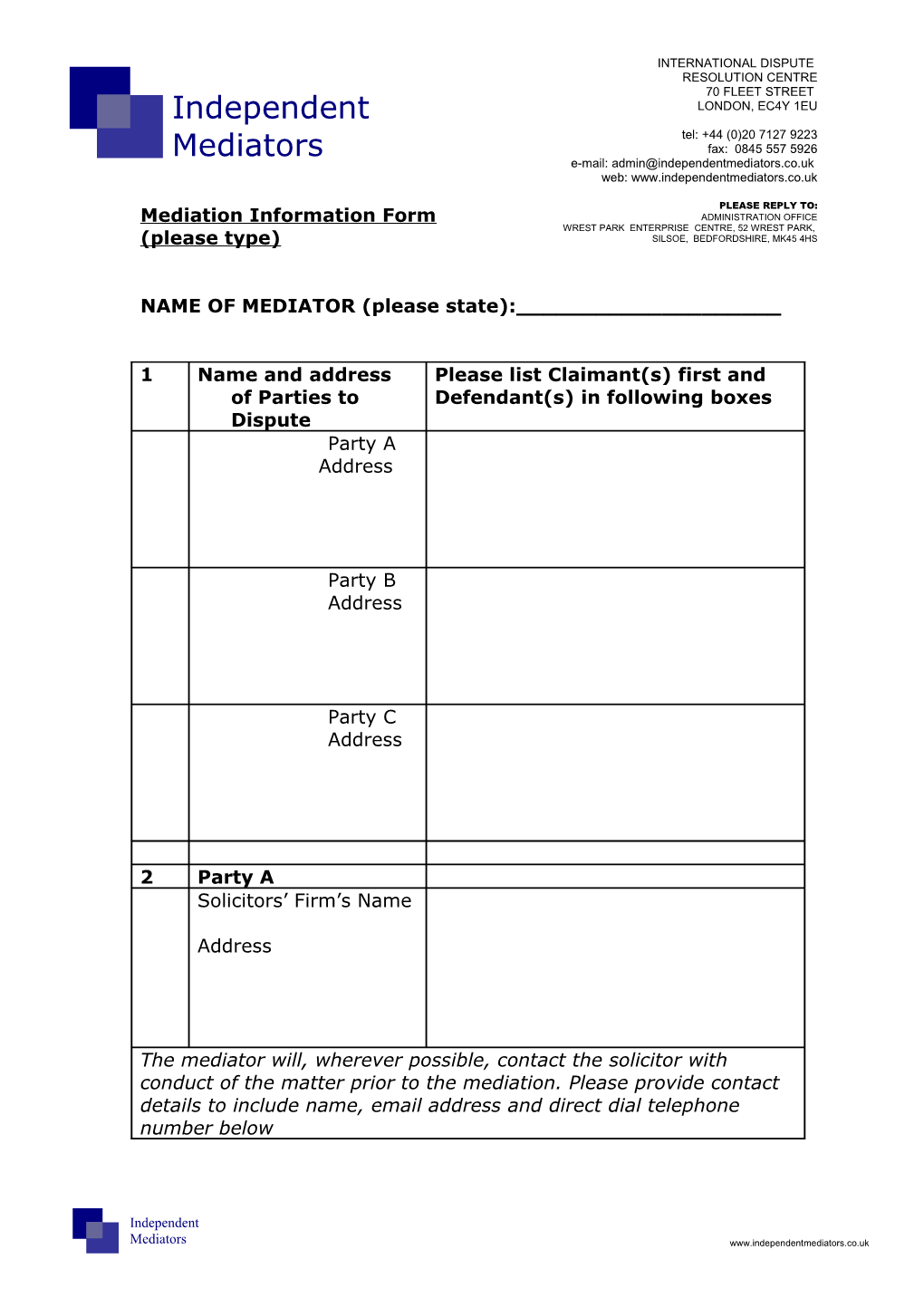 Charles Dodson Information Form