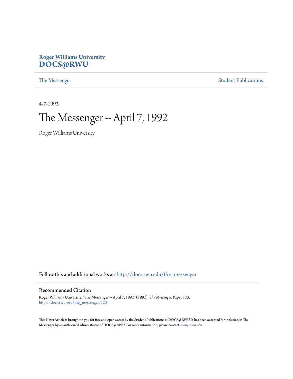 The Messenger -- April 7, 1992