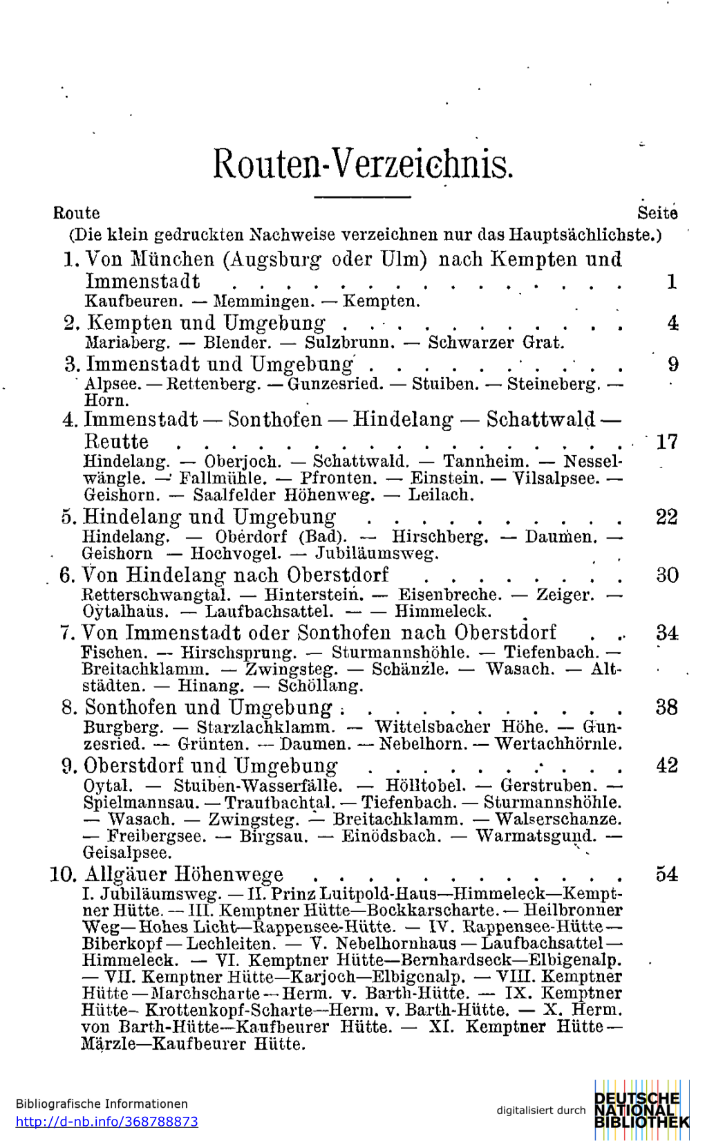 Routen-Verzeiehnis. Route Seite (Die Klein Gedruckten Nachweise Verzeichnen Nur Das Hauptsächlichste.) 1