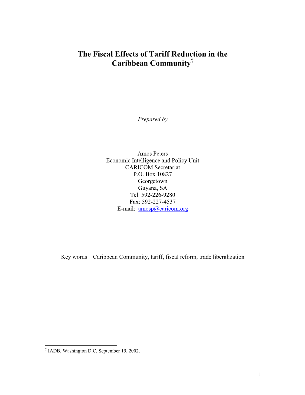 The Fiscal Effects of Tariff Reduction for the Caribbean Community