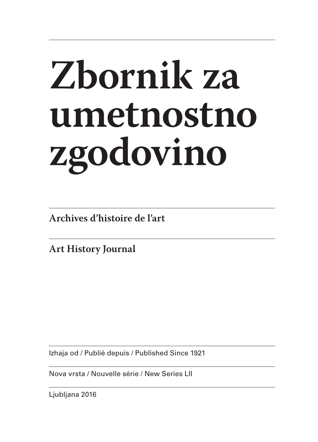 Zbornik Za Umetnostno Zgodovino