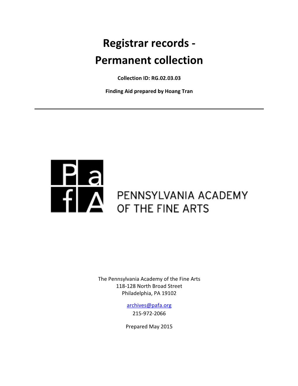Registrar Records - Permanent Collection