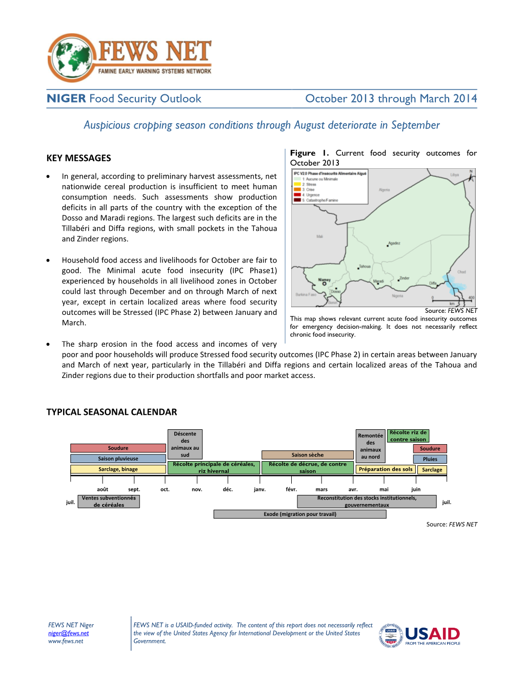 NIGER Food Security Outlook October 2013 Through March 2014