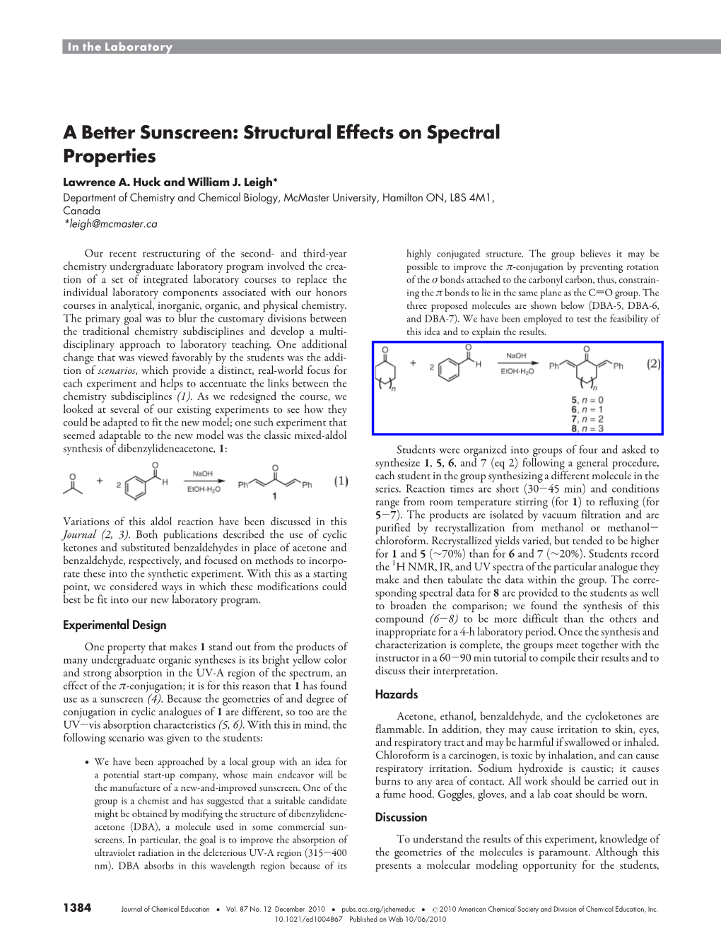 A Better Sunscreen: Structural Effects on Spectral Properties