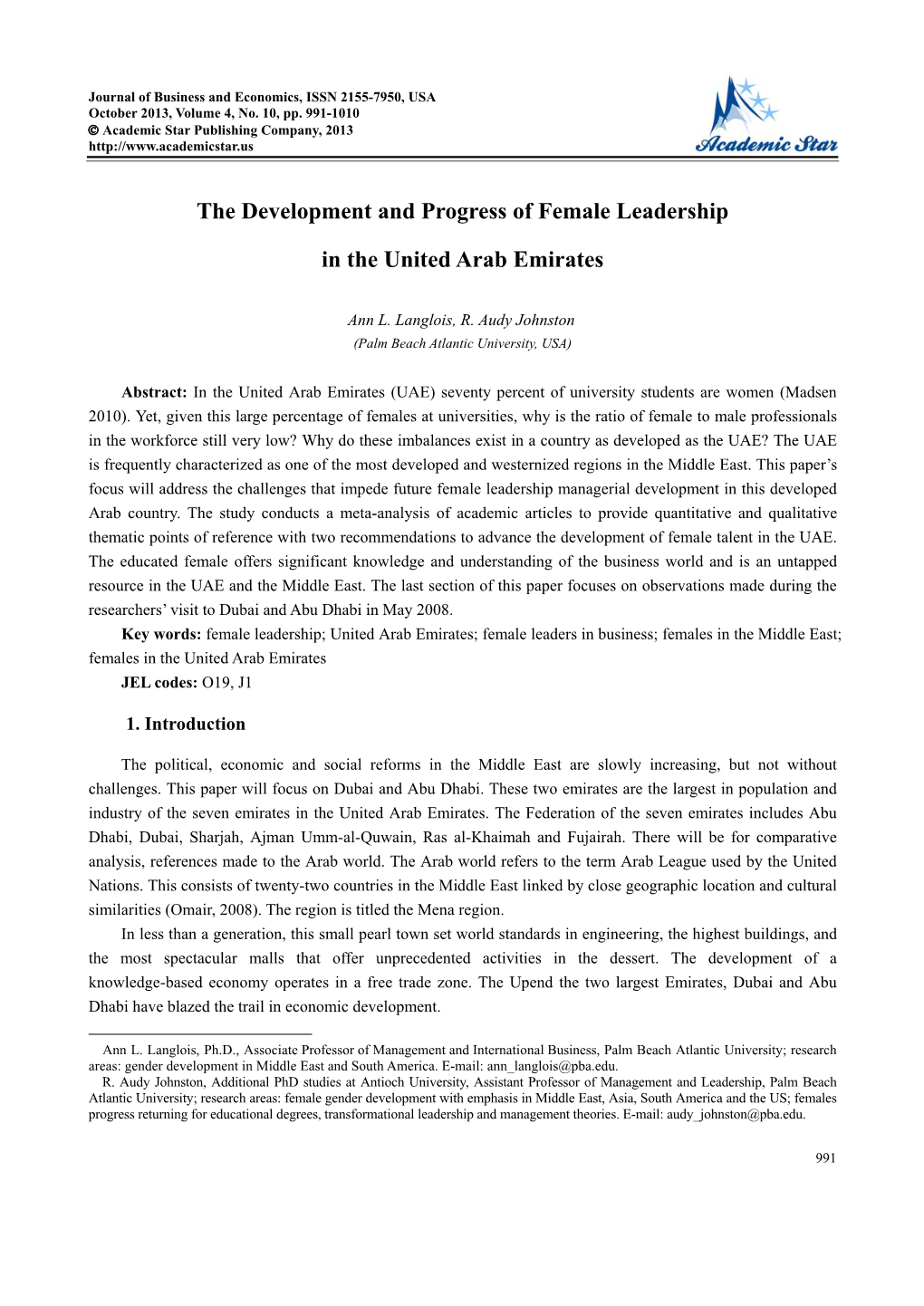 The Development and Progress of Female Leadership in the United Arab Emirates