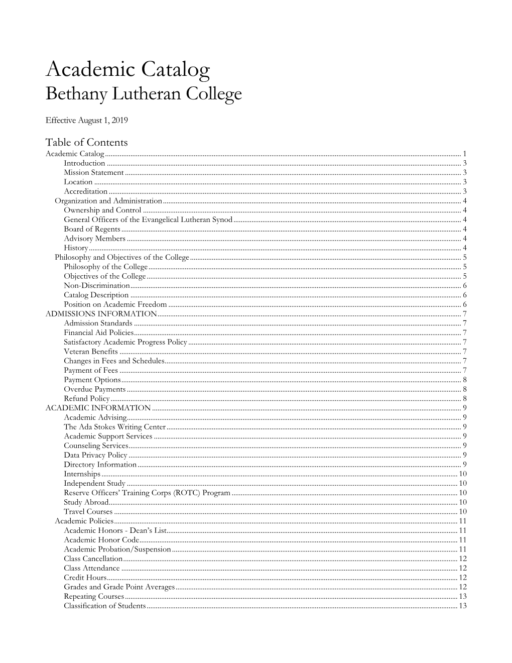 2019 Academic Catalog