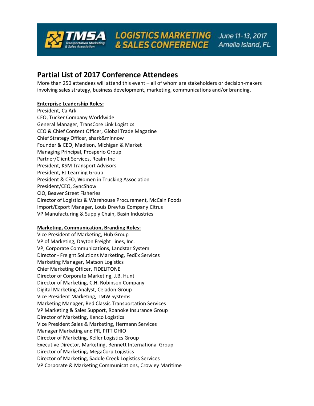 Partial List of 2017 Conference Attendees