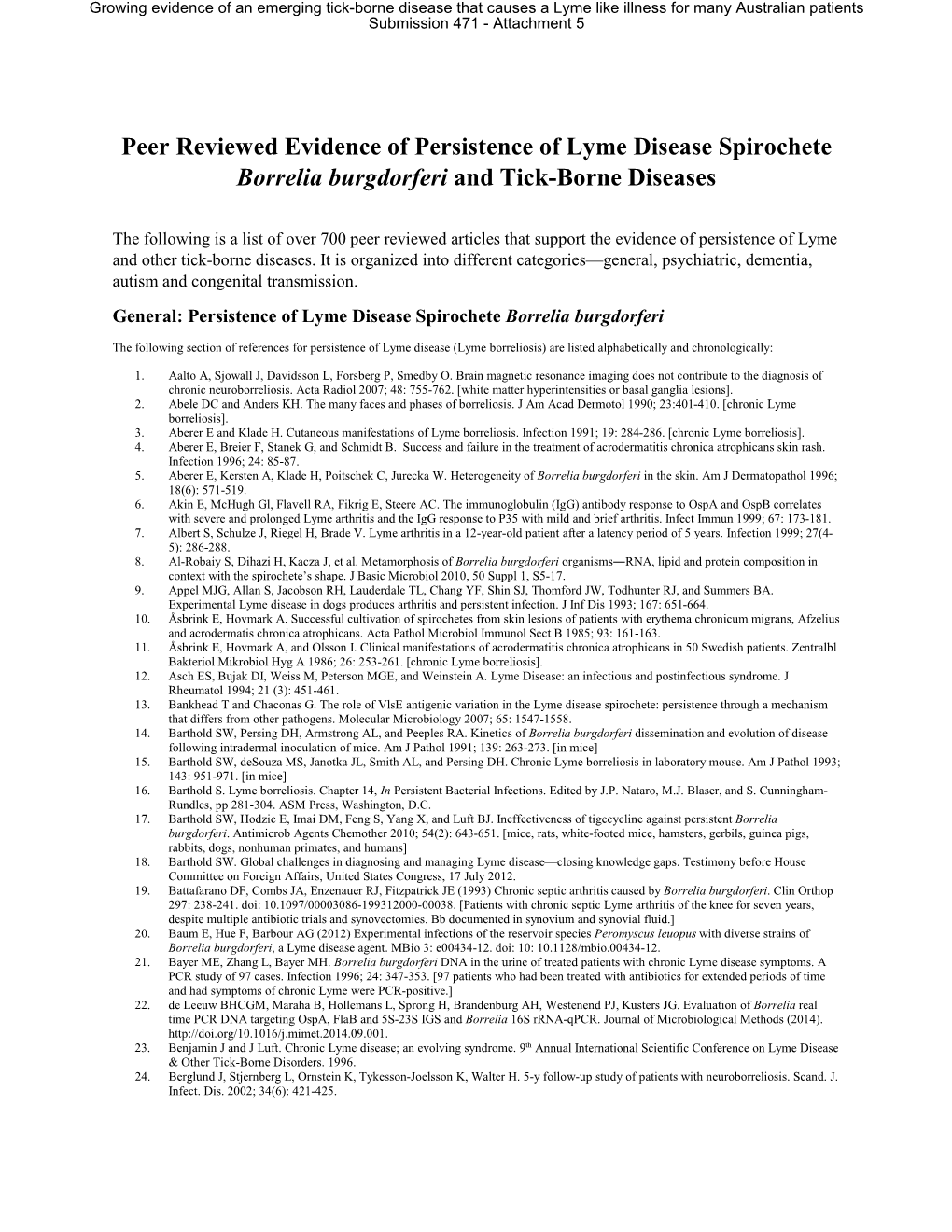 Peer Reviewed Evidence of Persistence of Lyme Disease Spirochete Borrelia Burgdorferi and Tick-Borne Diseases