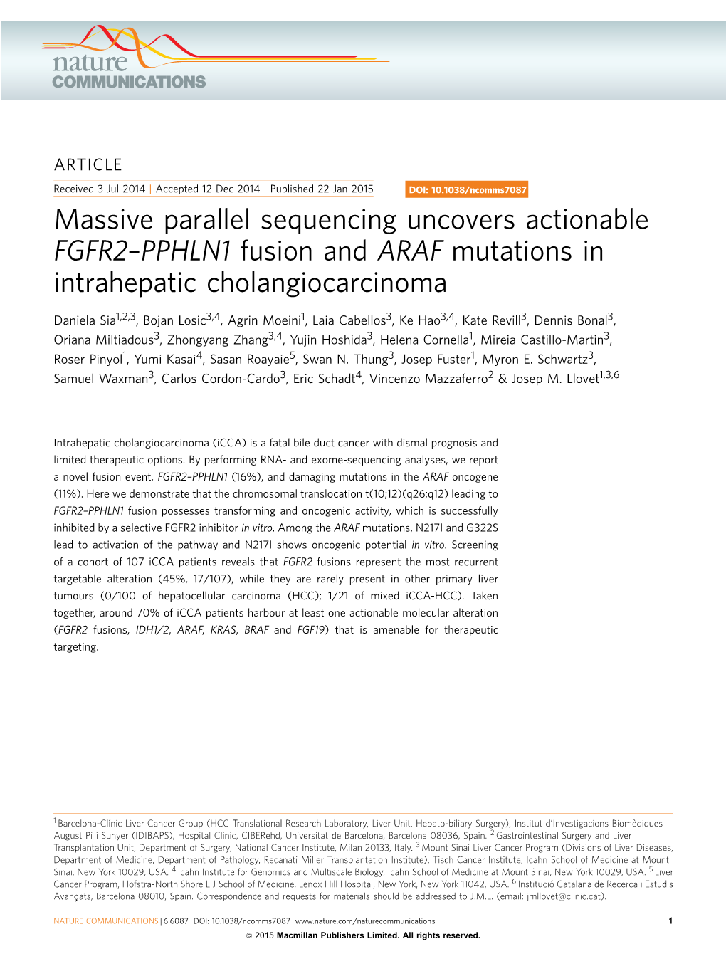 PPHLN1 Fusion and ARAF Mutations in Intrahepatic Cholangiocarcinoma