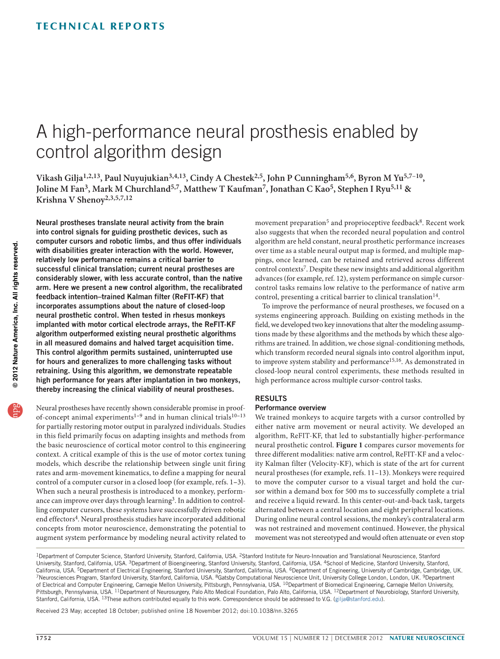 A High-Performance Neural Prosthesis Enabled by Control Algorithm Design