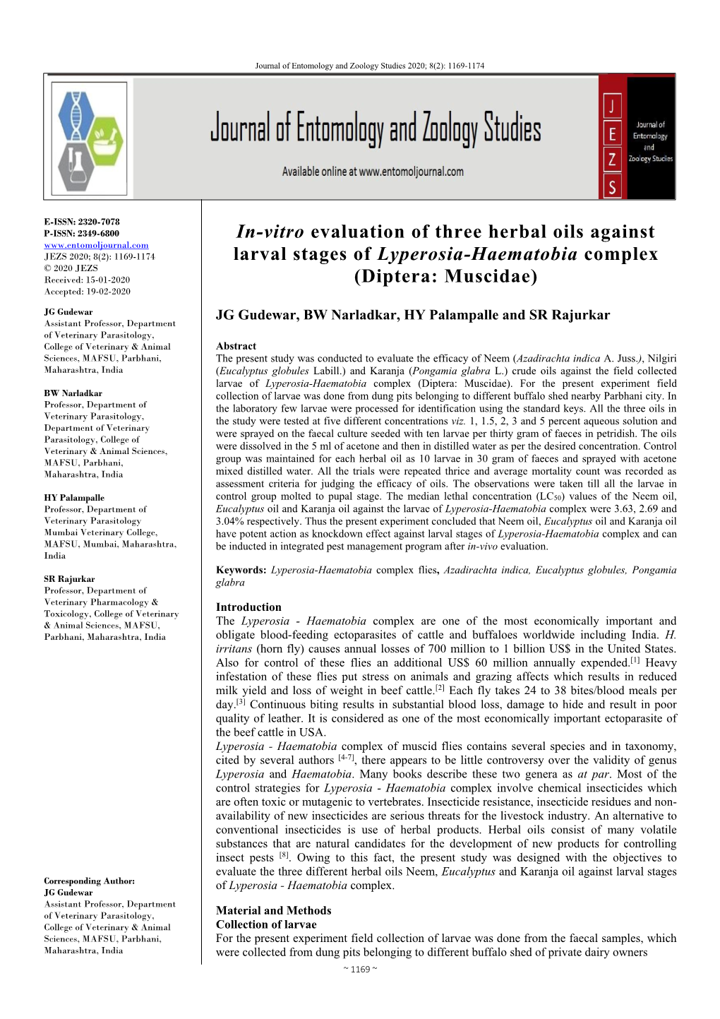 In-Vitro Evaluation of Three Herbal Oils Against Larval Stages of Lyperosia-Haematobia Complex (Diptera: Muscidae)