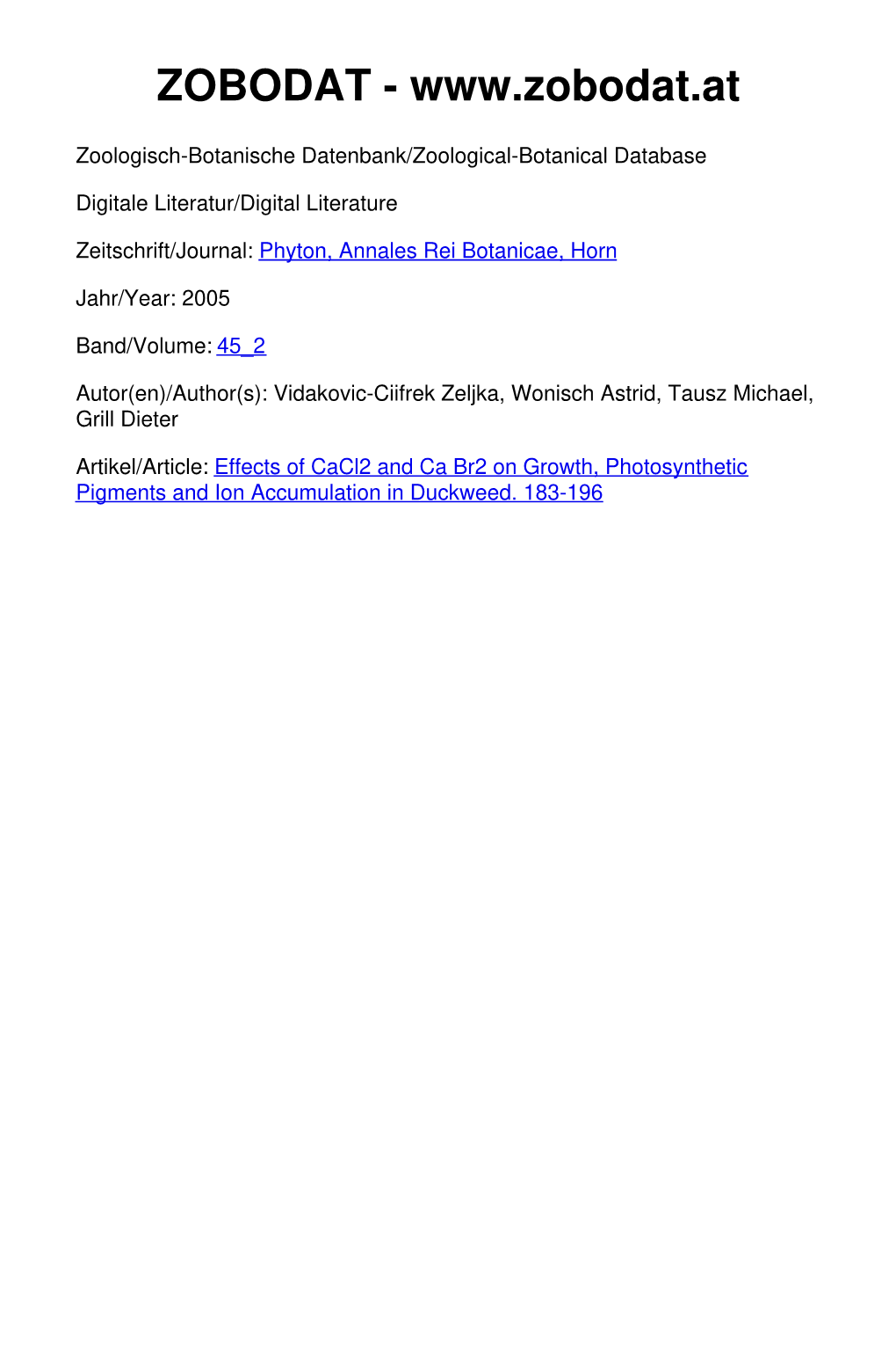 Effects of Cacl2 and Cabr2 on Growth, Photosynthetic Pigments and Ion Accumulation in Duckweed