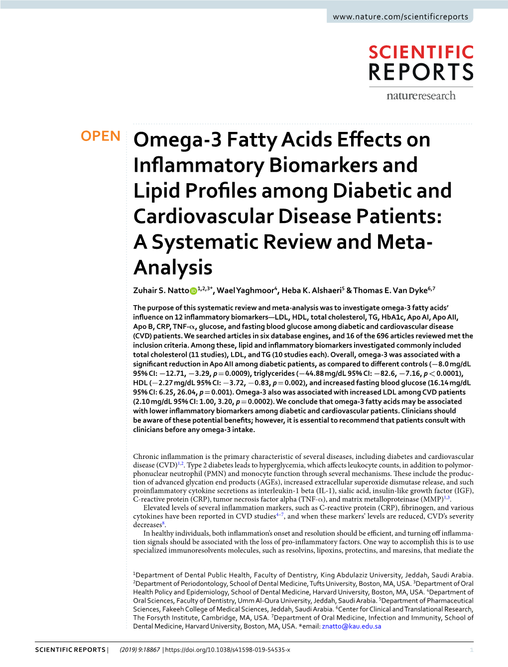 Omega-3 Fatty Acids Effects on Inflammatory Biomarkers and Lipid