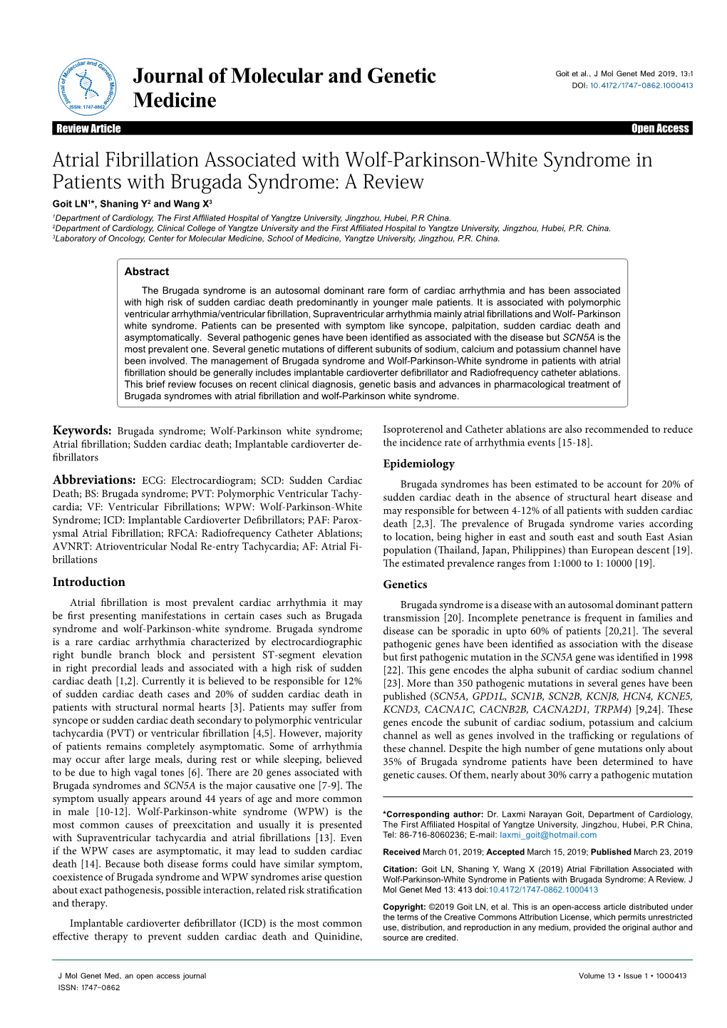Atrial Fibrillation Associated with Wolf-Parkinson-White Syndrome in Patients with Brugada Syndrome: a Review