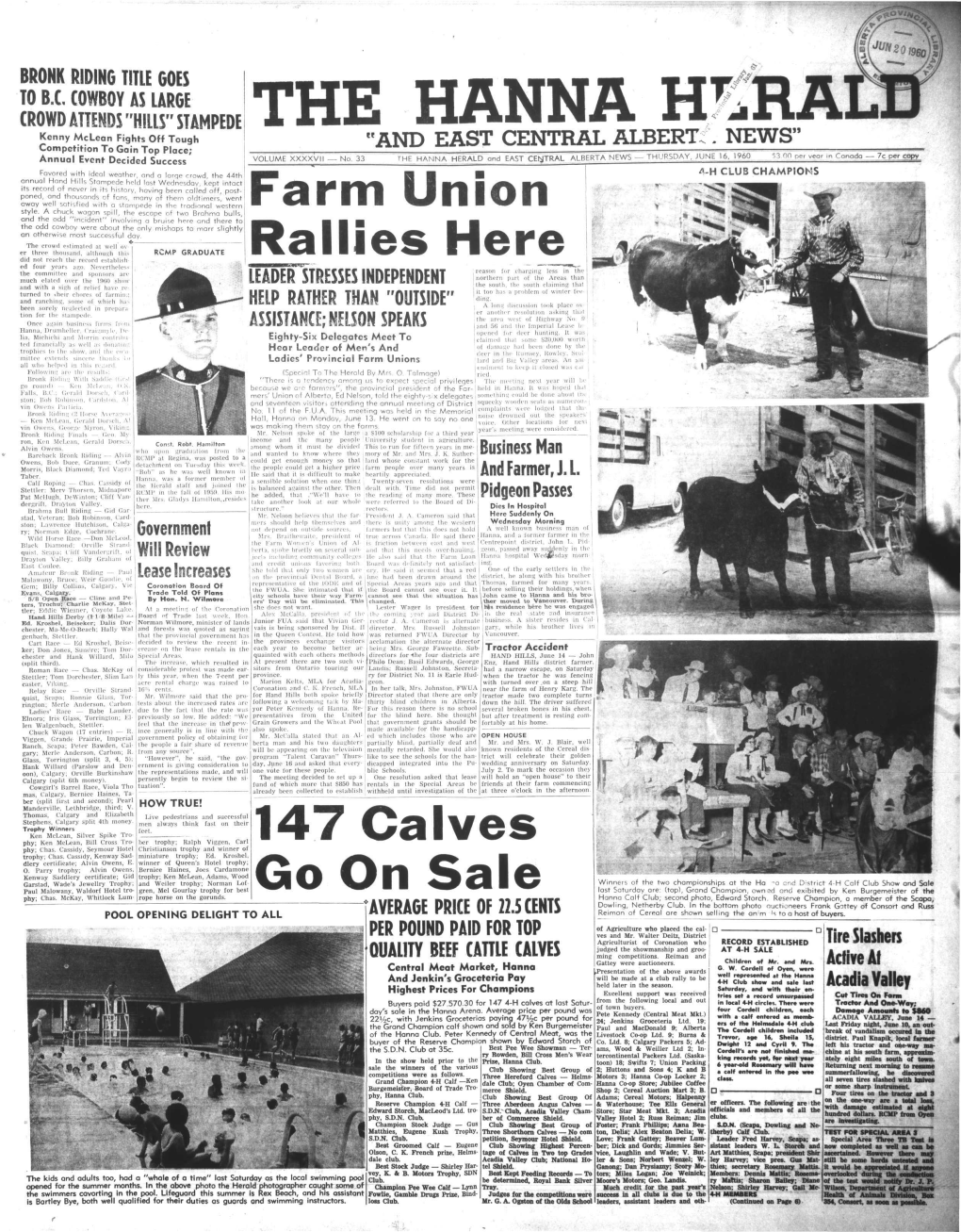 Farm Union Rallies Here 147 Calves Go on Sale