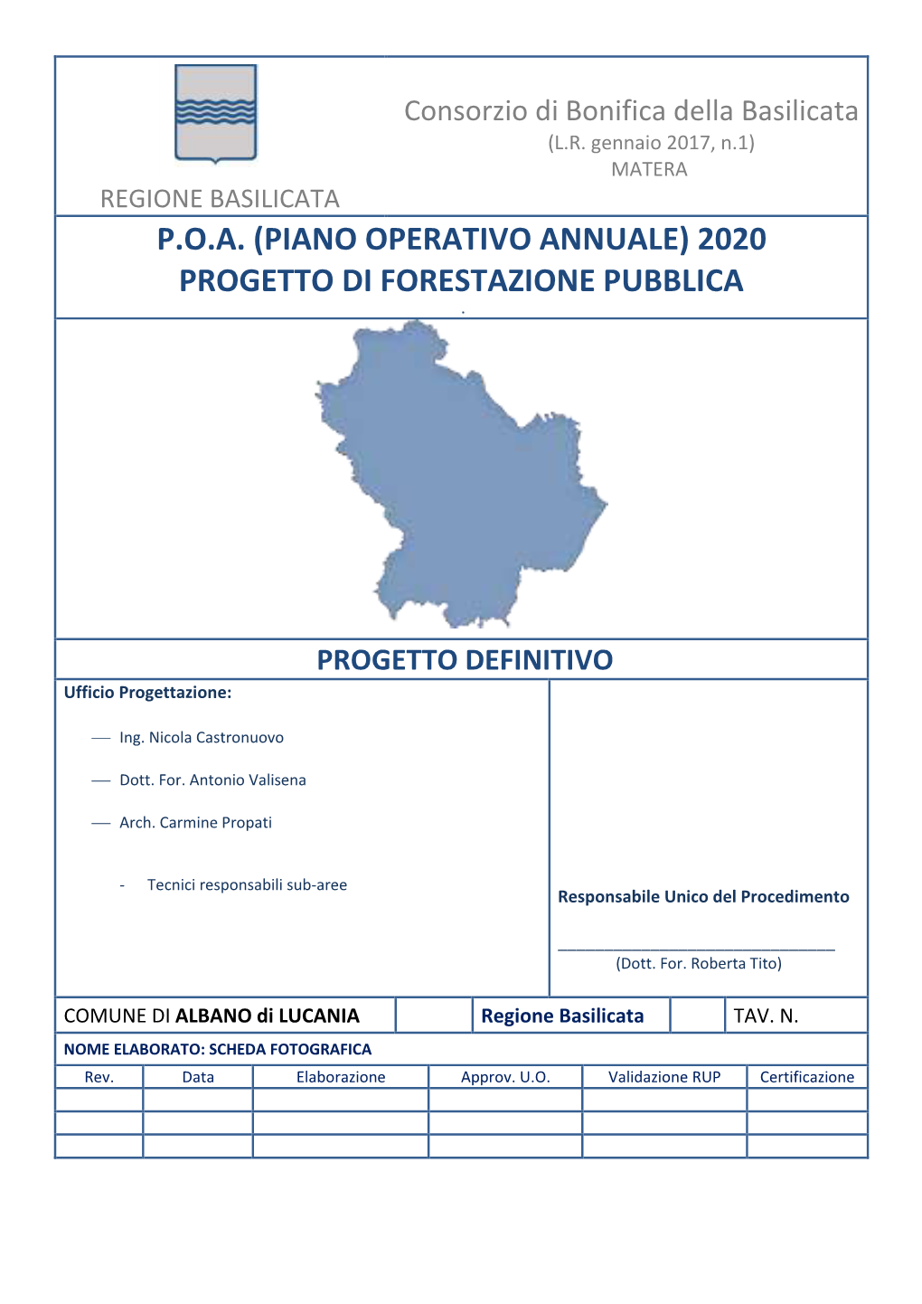 Piano Operativo Annuale) 2020 Progetto Di Forestazione Pubblica