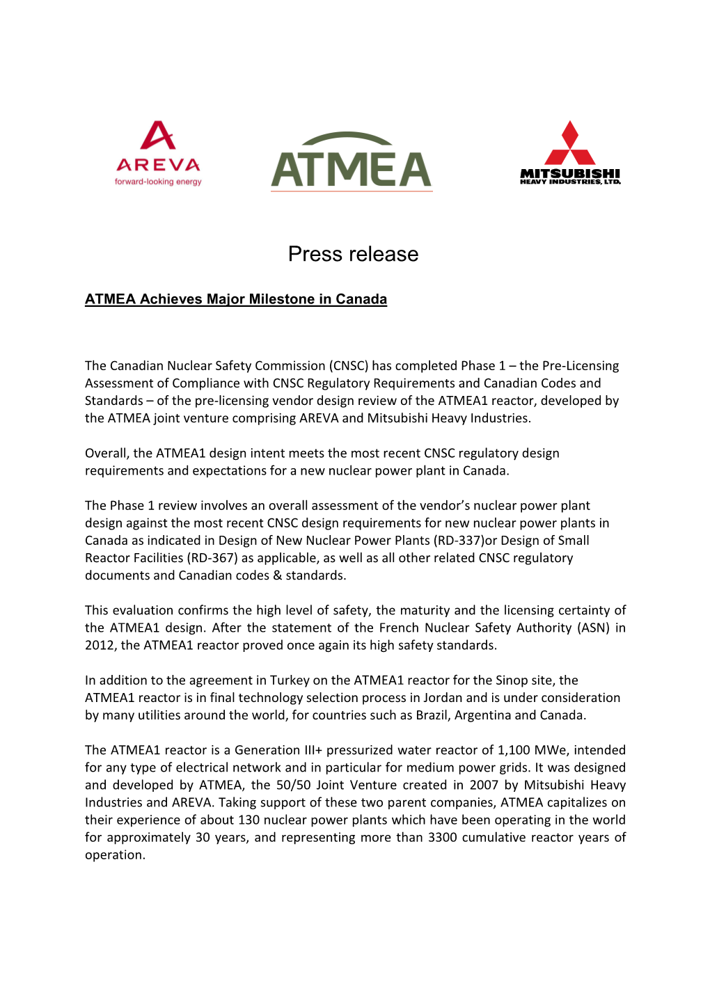 CNSC ATMEA Press Release