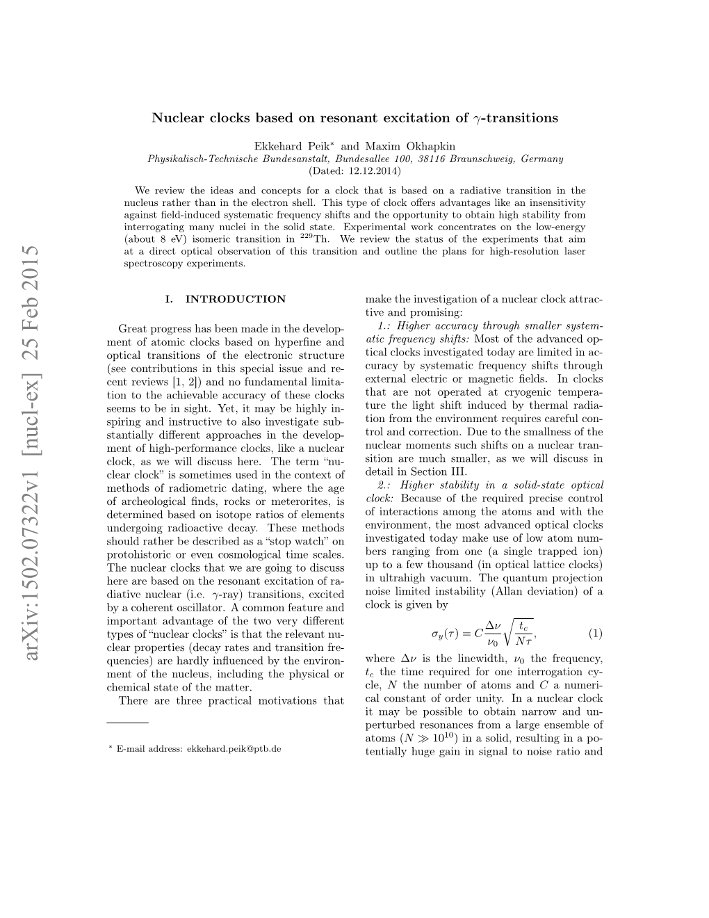 Nuclear Clocks Based on Resonant Excitation of Gamma-Transitions