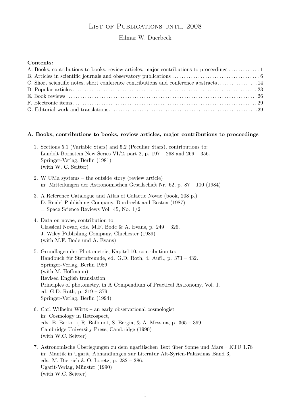 List of Publications Until 2008 Hilmar W