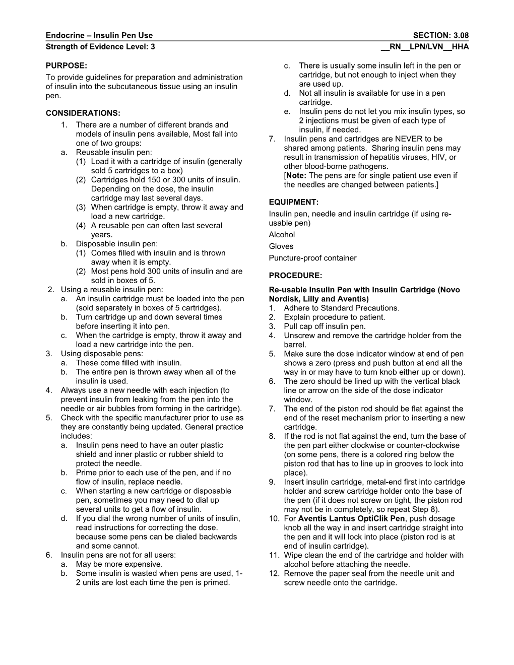 Endocrine Insulin Pen Use SECTION: 3.08