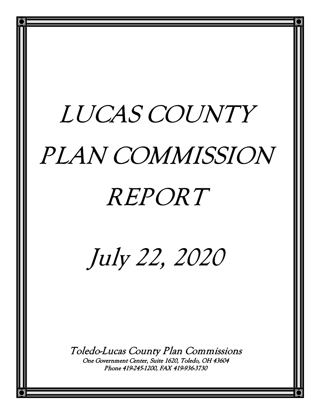 LUCAS COUNTY PLAN COMMISSION REPORT July 22, 2020