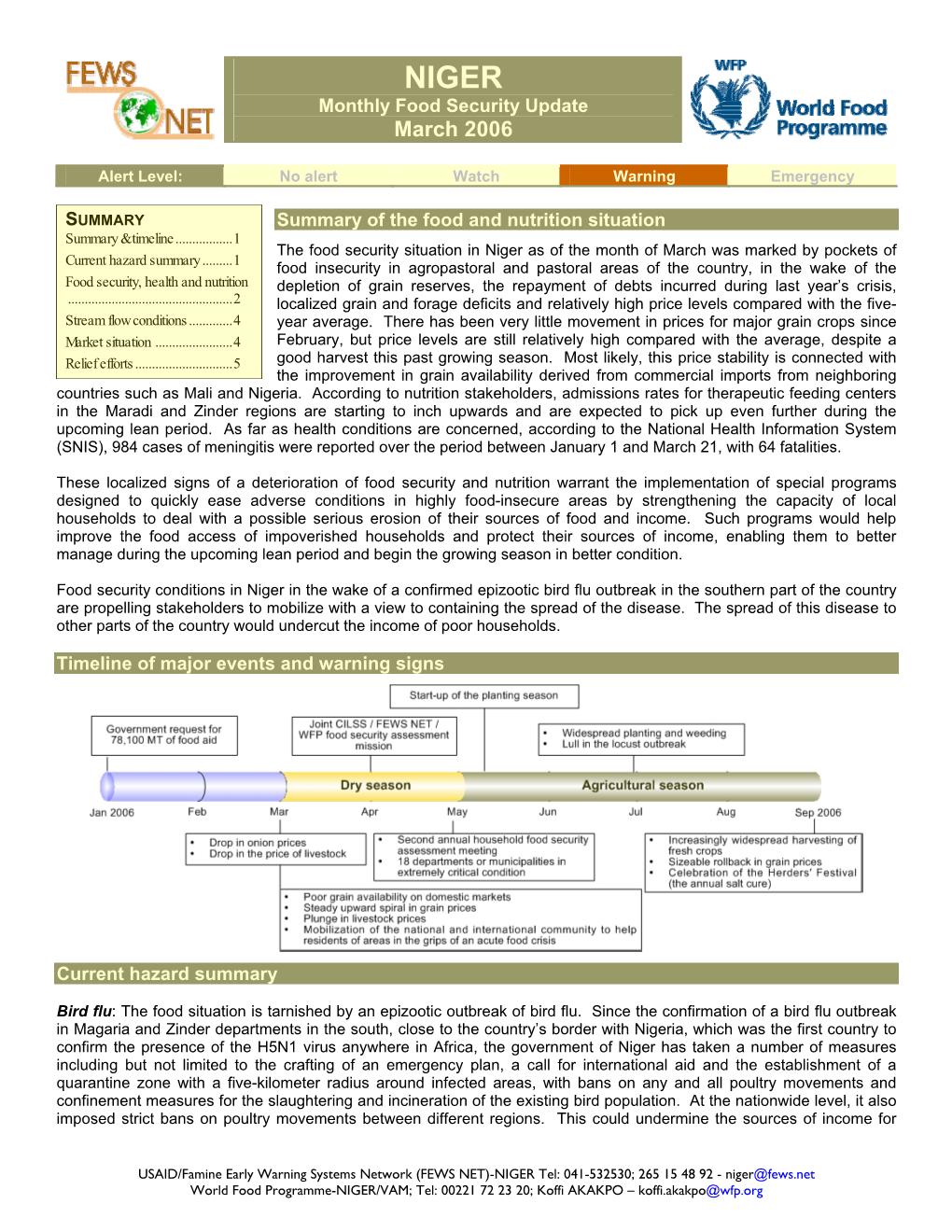 NIGER Monthly Food Security Update March 2006