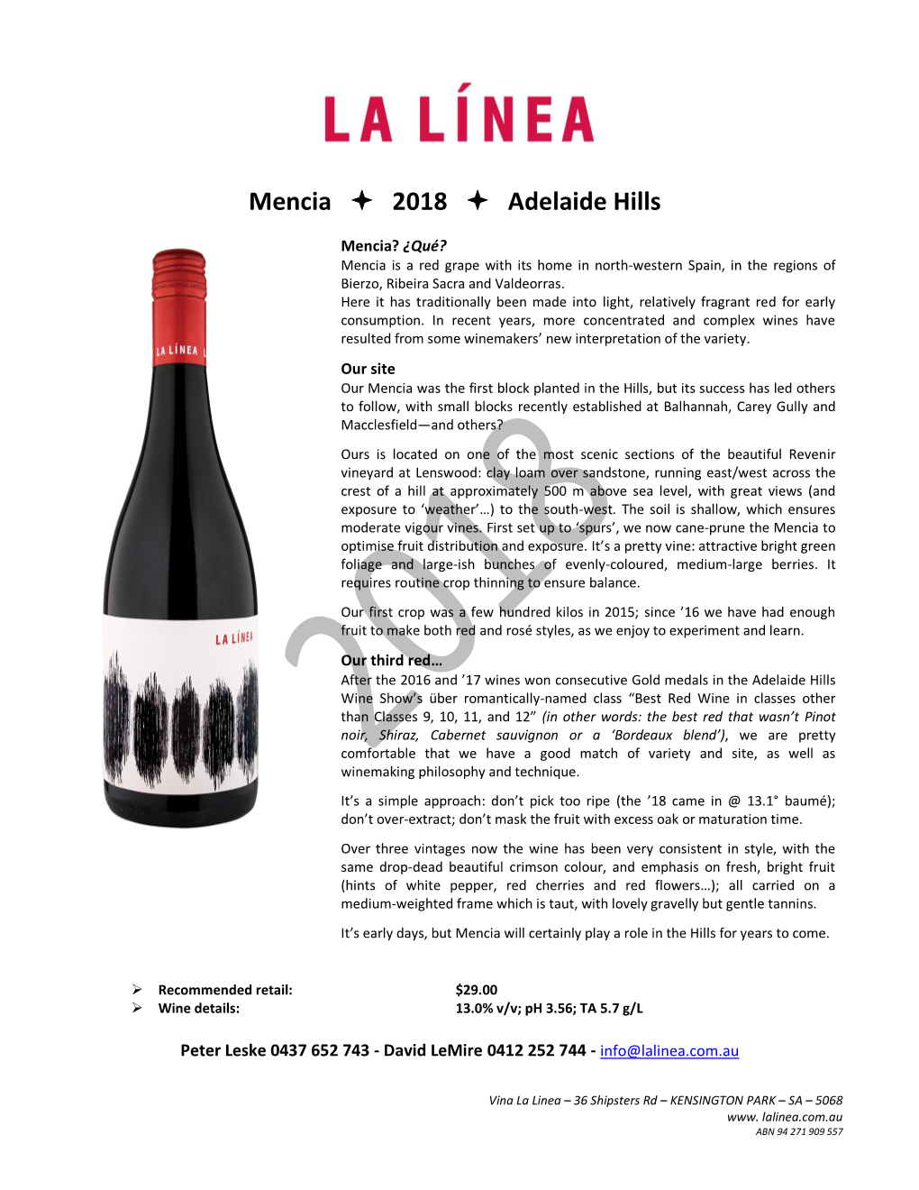 Mencia 2018 Adelaide Hills