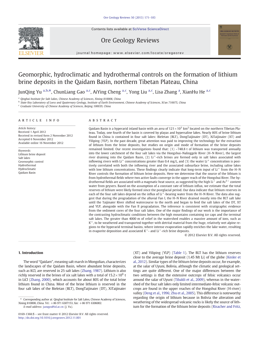 Geomorphic, Hydroclimatic and Hydrothermal Controls on the Formation of Lithium Brine Deposits in the Qaidam Basin, Northern Tibetan Plateau, China