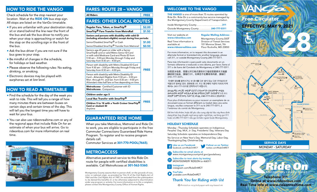 Free Circulator All Stops Are Listed on the Vango Timetable