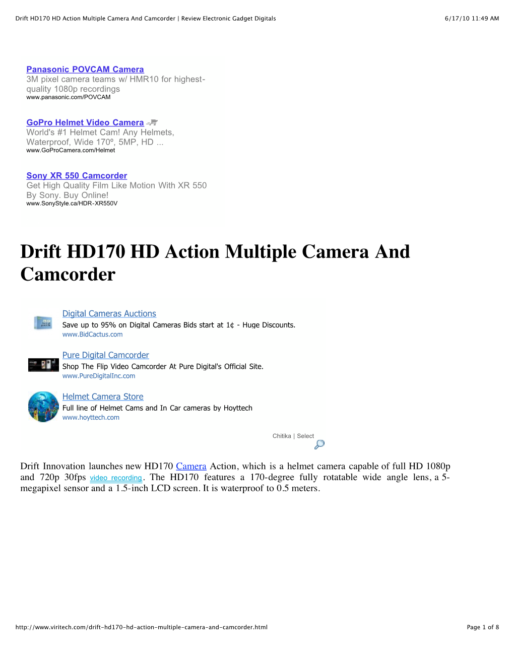 Drift HD170 HD Action Multiple Camera and Camcorder | Review Electronic Gadget Digitals 6/17/10 11:49 AM
