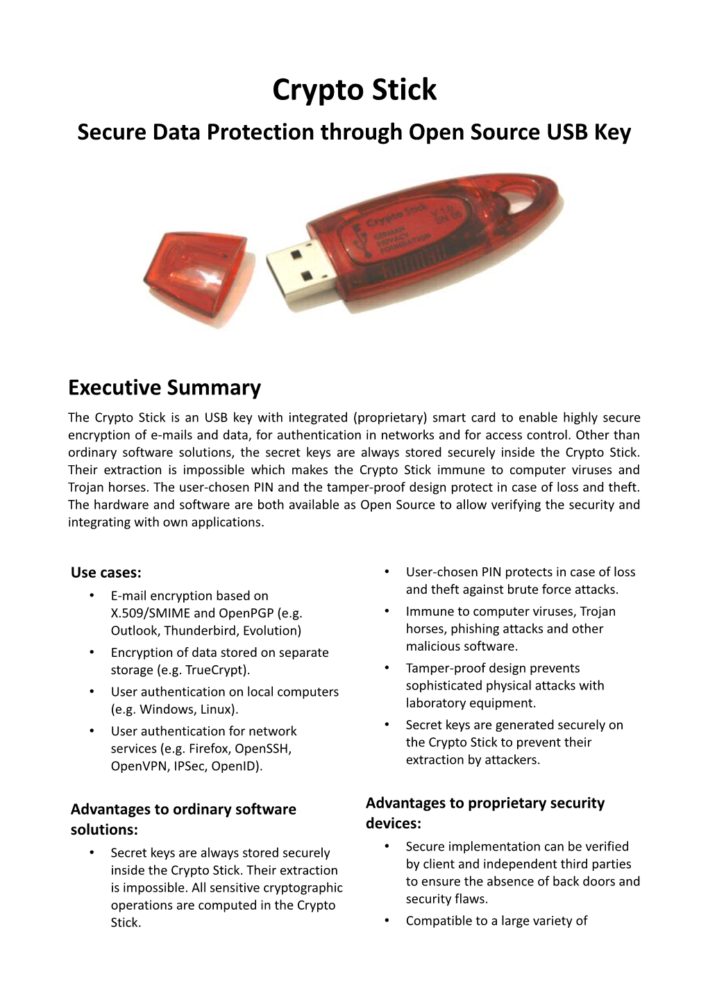 Crypto Stick Secure Data Protection Through Open Source USB Key