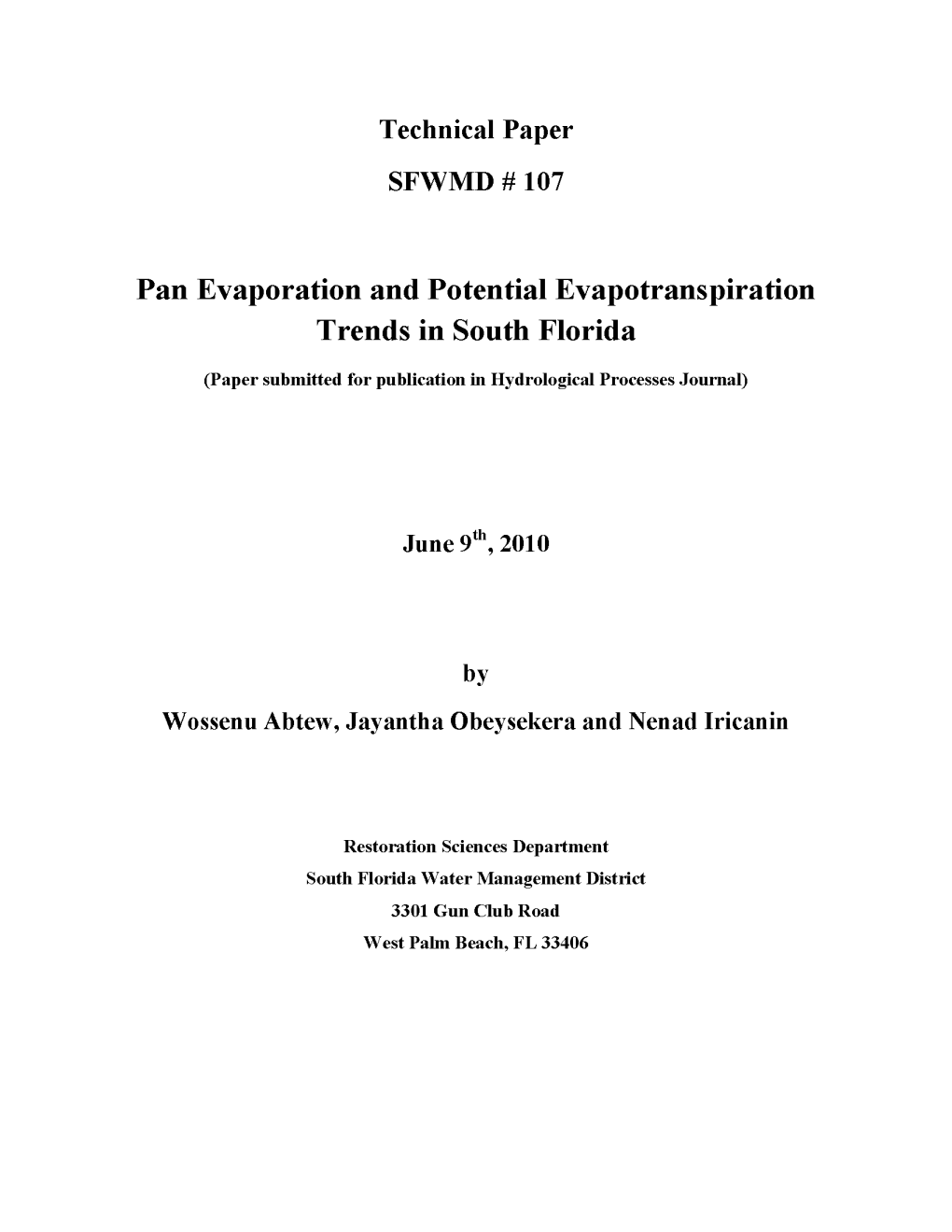 Pan Evaporation and Potential Evapotranspiration Trends in South Florida