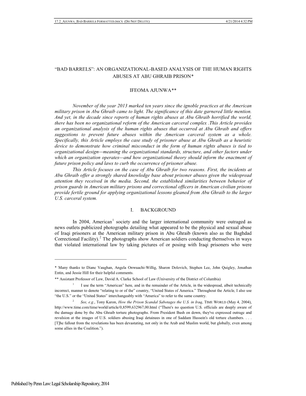 An Organizational-Based Analysis of the Human Rights Abuses at Abu Ghraib Prison*