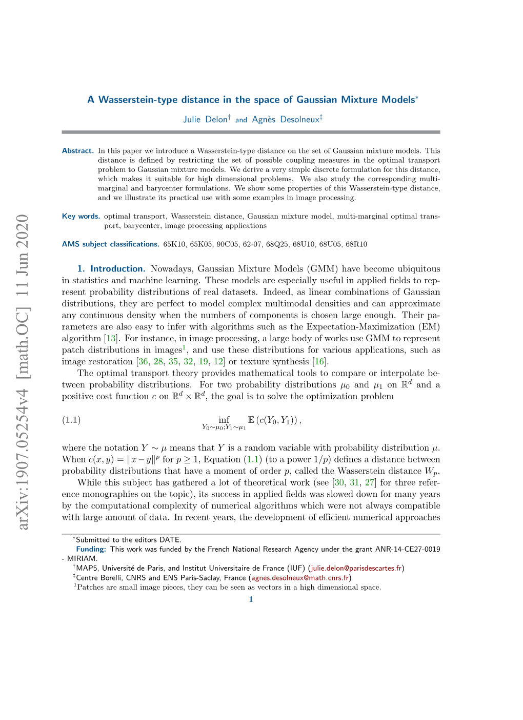 A Wasserstein-Type Distance in the Space of Gaussian Mixture Models Pdfauthor=J. Delon and A. Desolneux