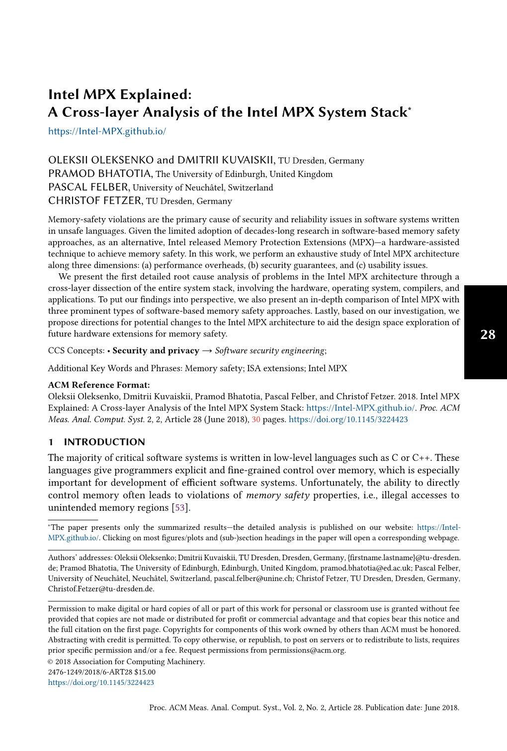 A Cross-Layer Analysis of the Intel MPX System Stack∗