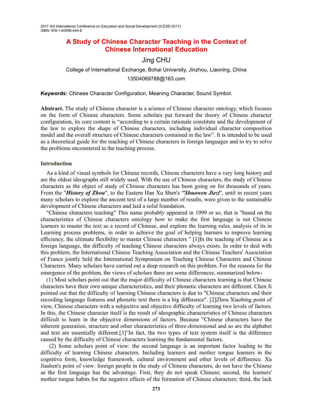 A Study of Chinese Character Teaching in the Context of Chinese