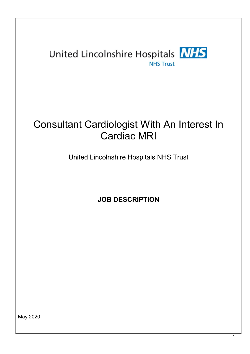 Consultant Cardiologist with an Interest in Cardiac MRI