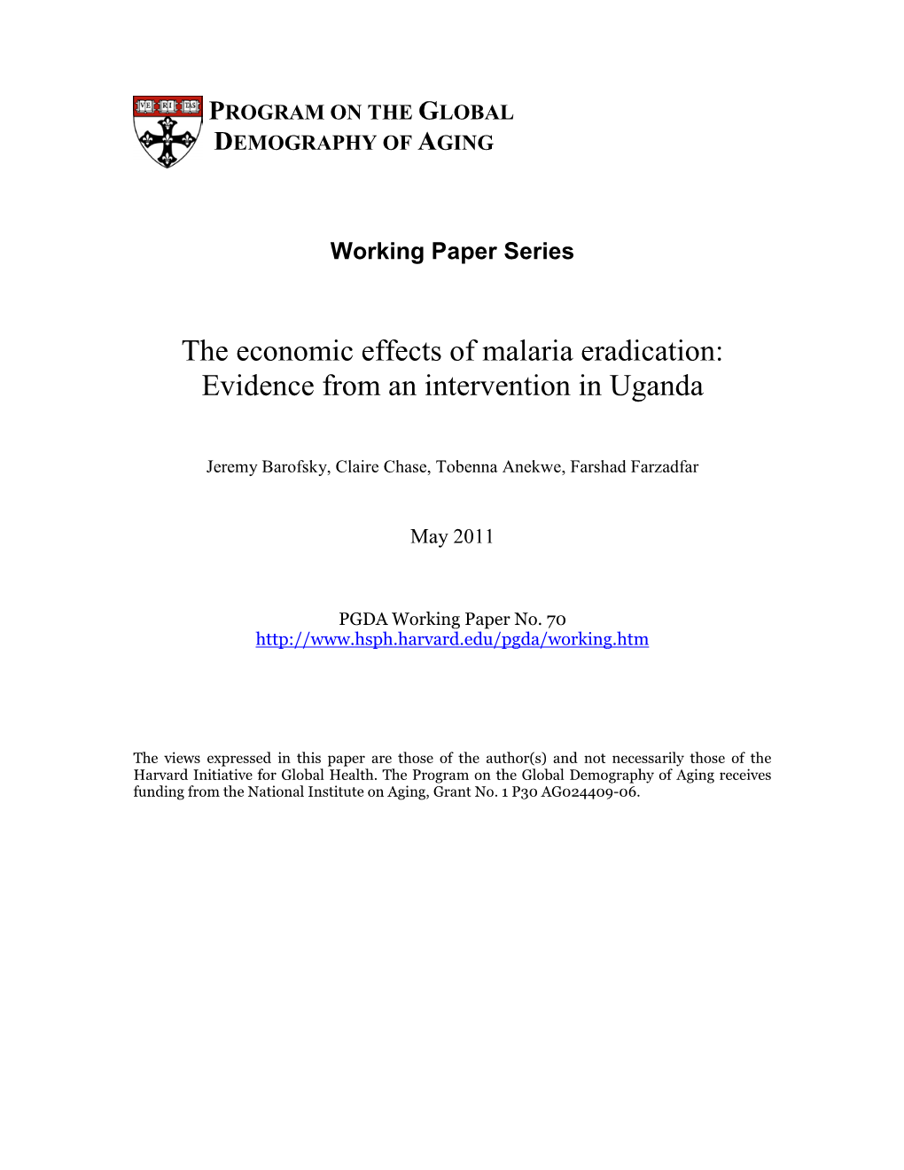 The Economic Effects of Malaria Eradication: Evidence from an Intervention in Uganda