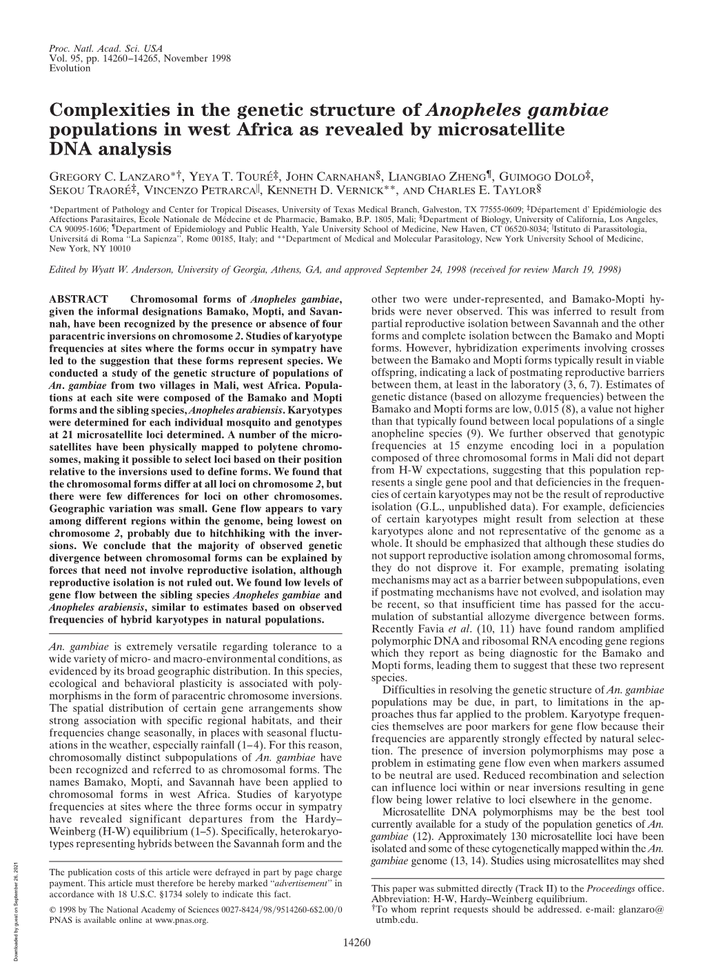 Complexities in the Genetic Structure of Anopheles Gambiae Populations in West Africa As Revealed by Microsatellite DNA Analysis