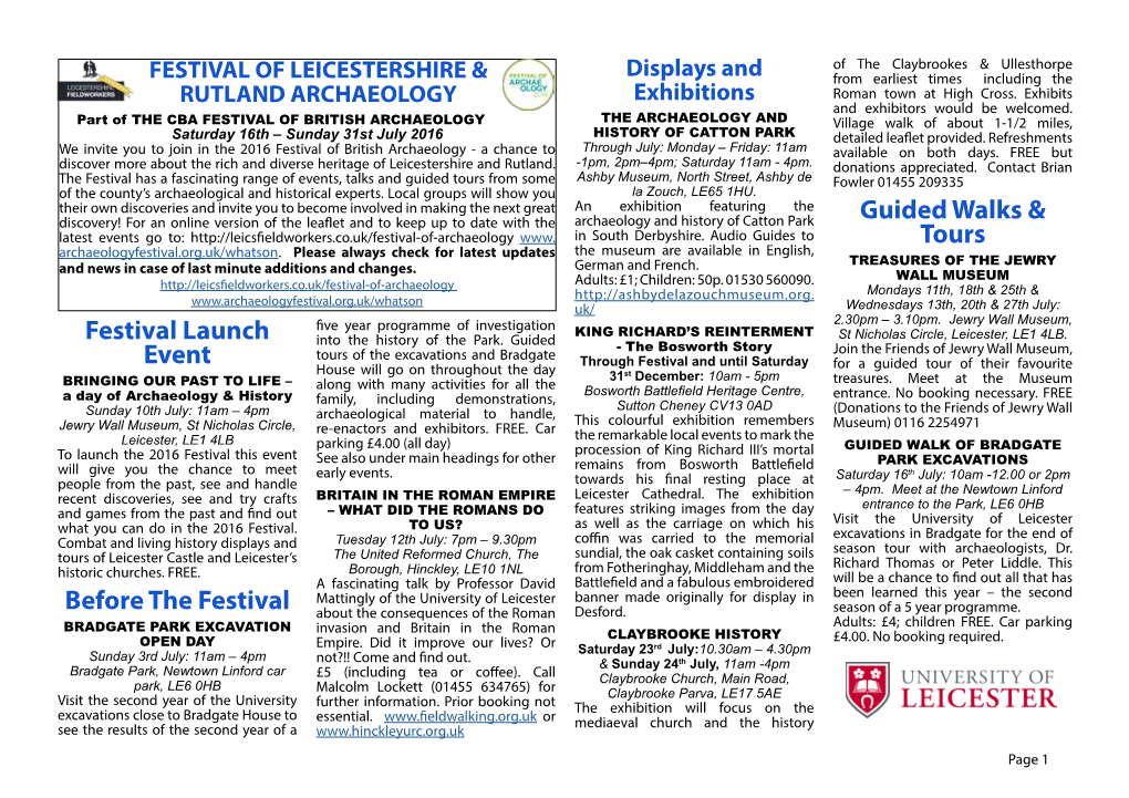 Festival of Leicestershire & Rutland Archaeology