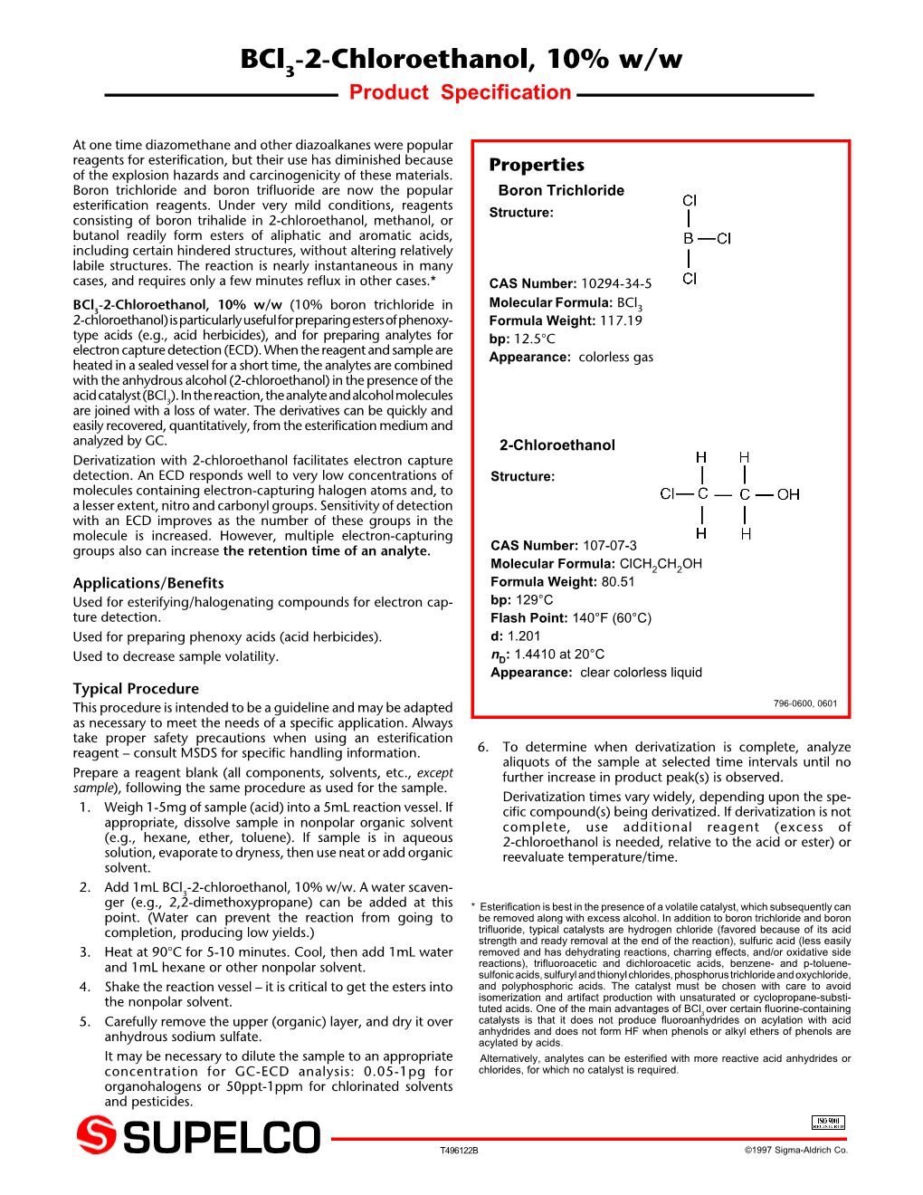 Bcl3-2-Chloroethanol, 10% W/W Product Specification