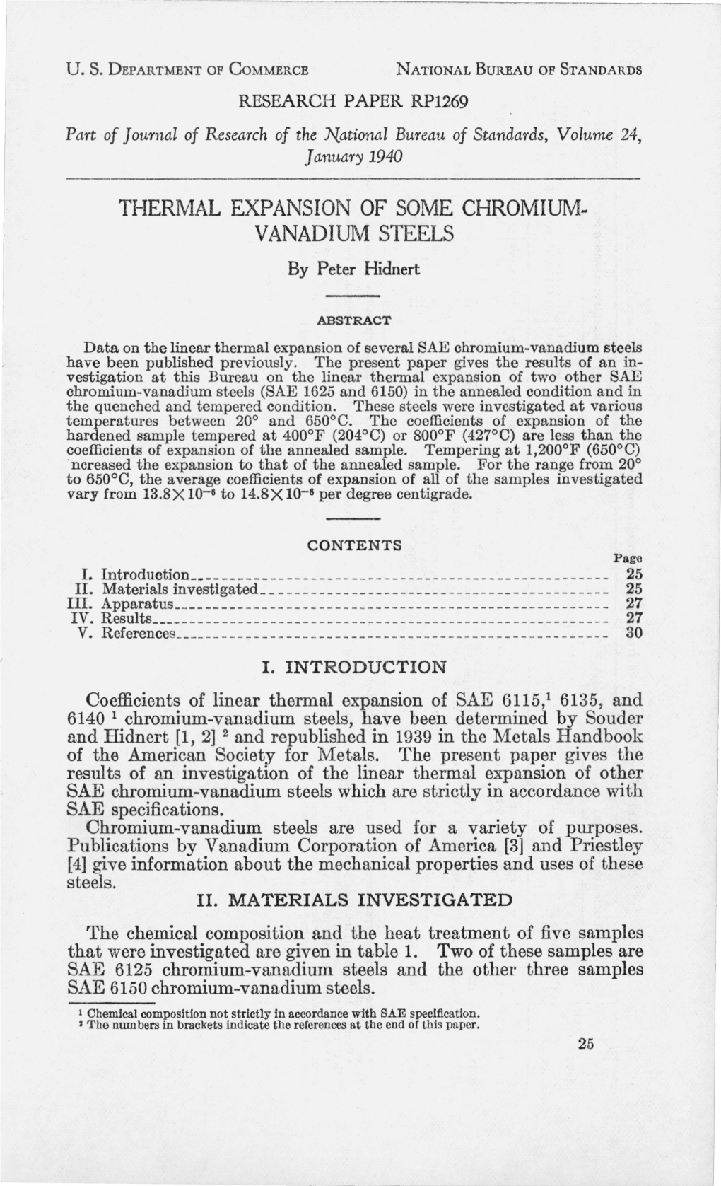 Thermal Expansion of Some Chromium-Vanadium Steels