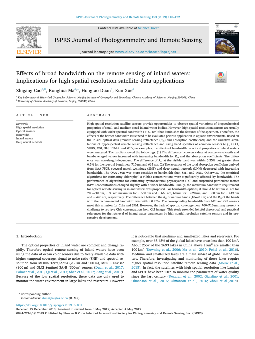 Effects of Broad Bandwidth on the Remote Sensing of Inland Waters