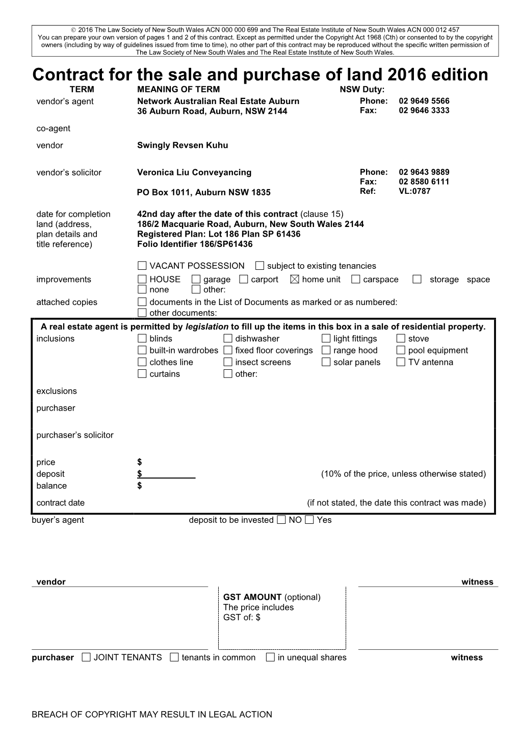 Contract for the Sale and Purchase of Land 2016 Edition