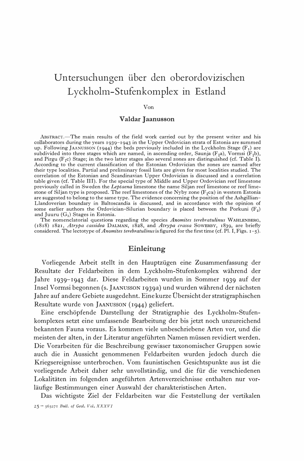 Untersuchungen Über Den Oberordovizischen Lyckholn1-Stufenkomplex in Estland