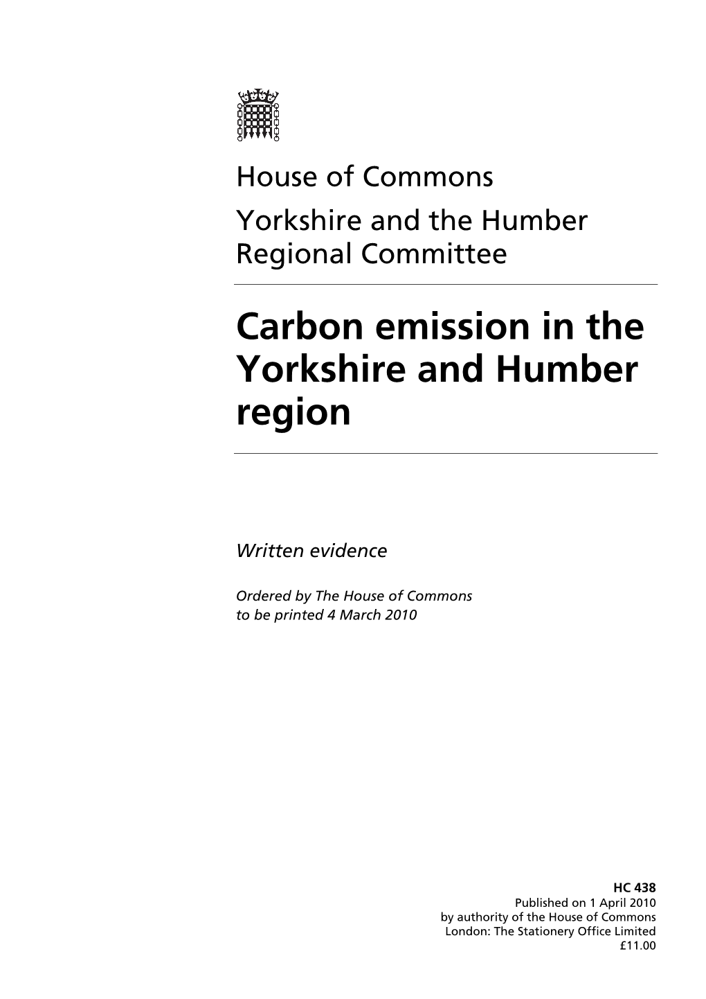 Carbon Emission in the Yorkshire and Humber Region