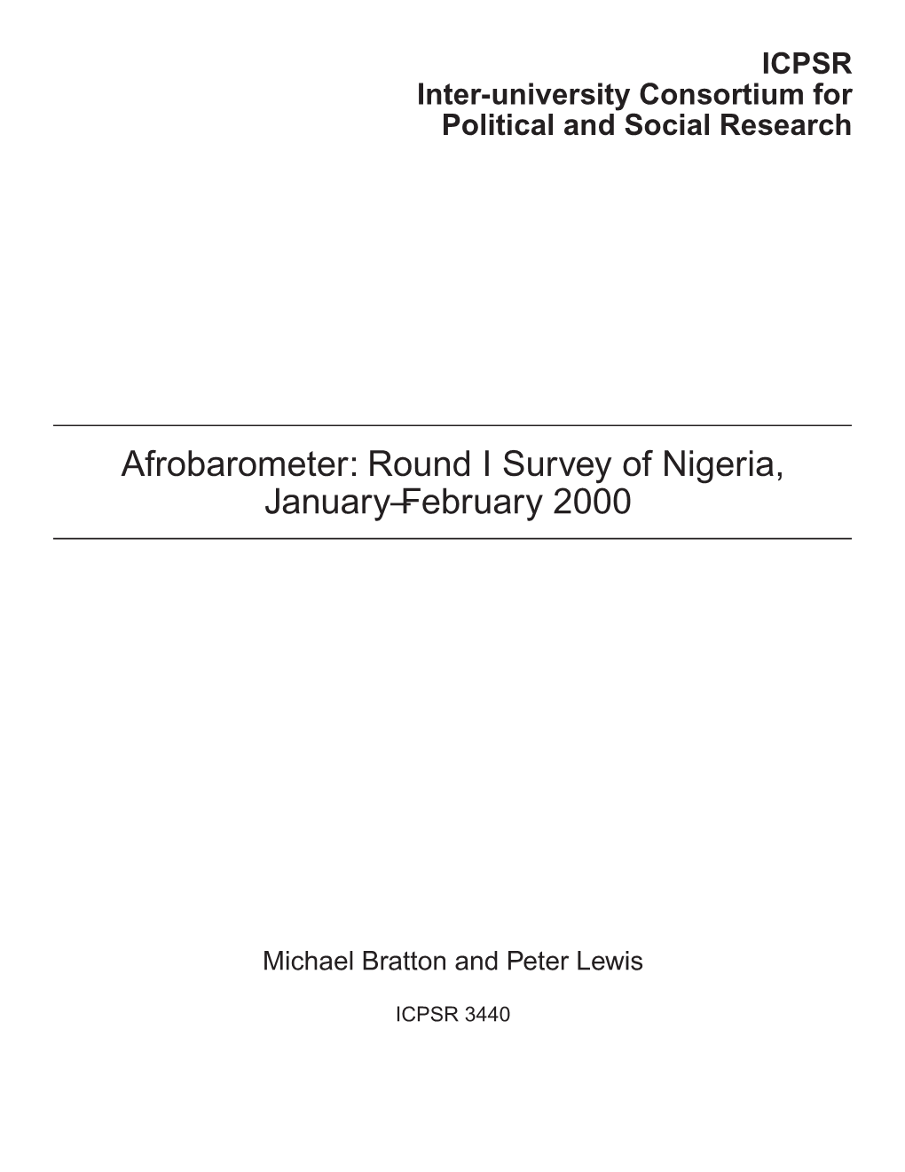 Afrobarometer: Round I Survey of Nigeria, January–February 2000