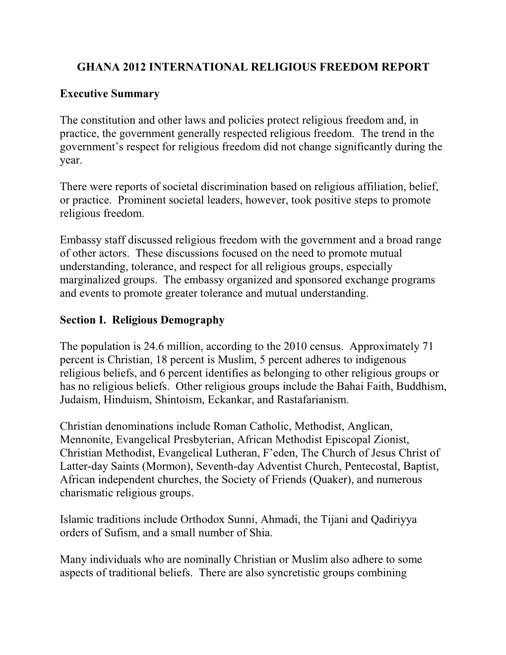 Ghana 2012 International Religious Freedom Report