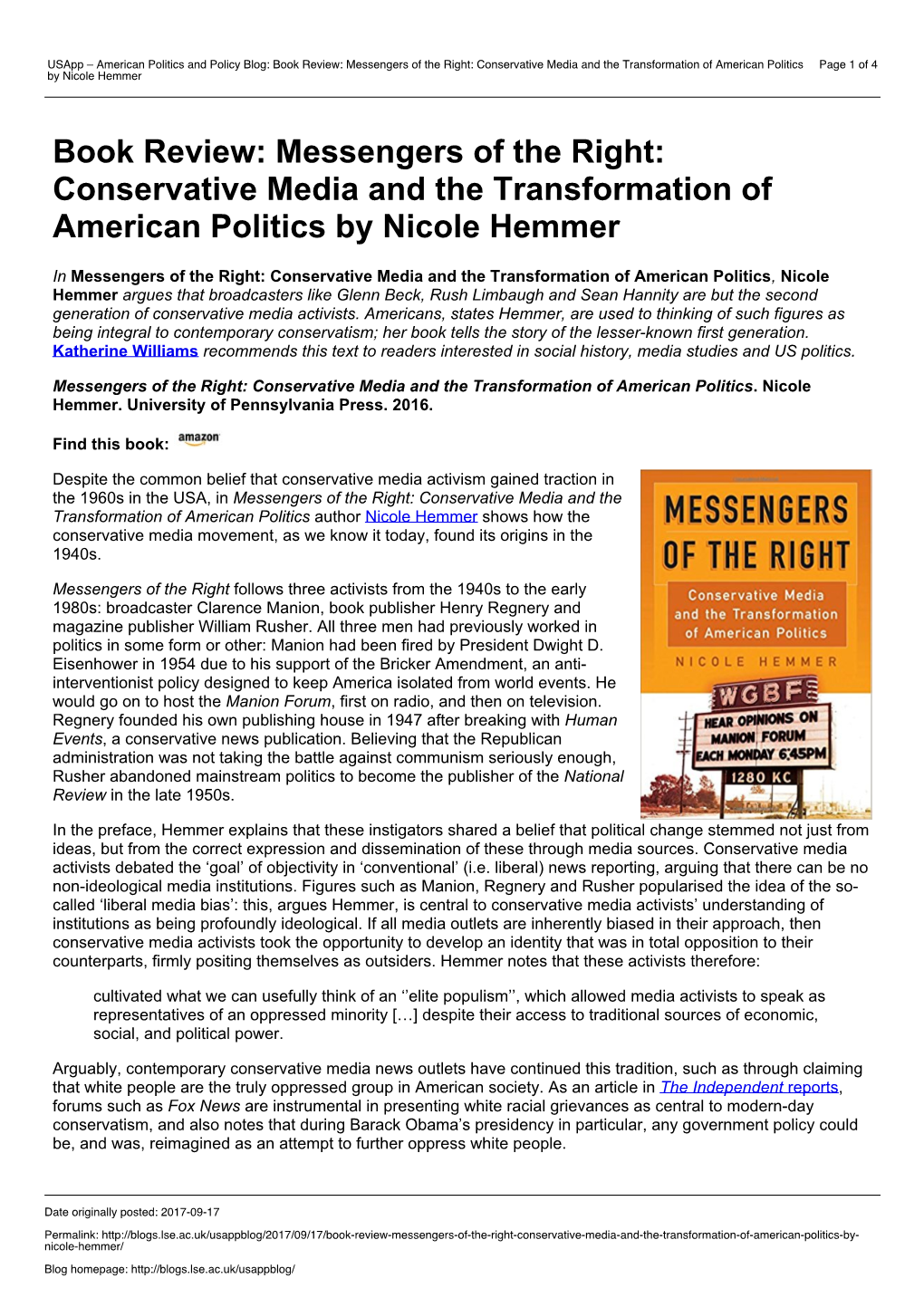 Usapp – American Politics and Policy Blog: Book Review: Messengers Of